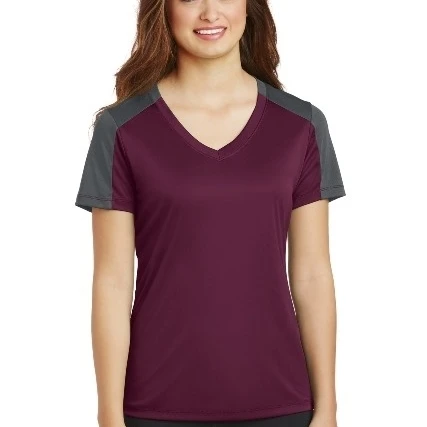 Sport-Tek LST354 Ladies PosiCharge CompetitorSleeve-Blocked V-Neck Tee Maroon & Iron Grey - 4XL (1)