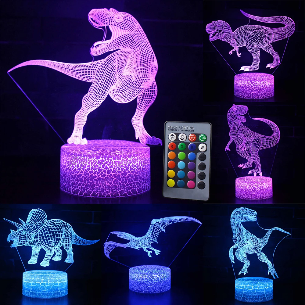 3D Lamp Dinosaur Blue 7 Color Led Room Night Lamps for Kids Touch Led USB Table