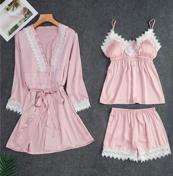 Pink Lady 3 PC ремень Топ и штаны костюм пижама комплекты одежды для сна Женская домашняя одежда ночная рубашка соблазнительное кимоно халат ночная рубашка M-XL - Цвет: C - 5