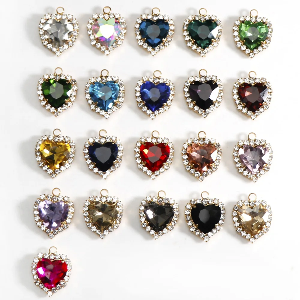 

5pcInner Size 12mm Gold Heart Sew On With Colorful Glass Stone Claw Buckle Cabochon Base Cameo Setting DIY Jewelry Clothes Charm
