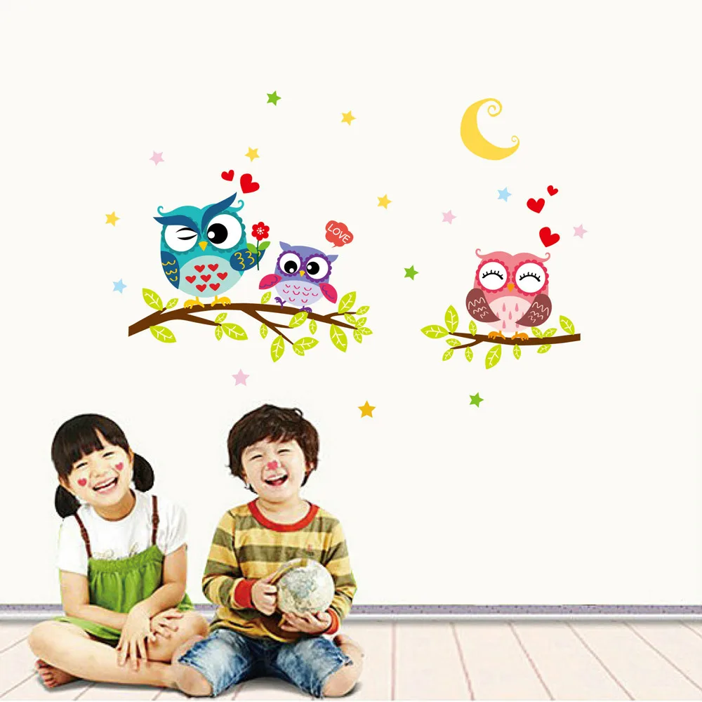

2018 Cute Children's room wall Stickers Removable Waterproof Cartoon Animal Owl Wall Sticker For Kids Rooms Home Decor