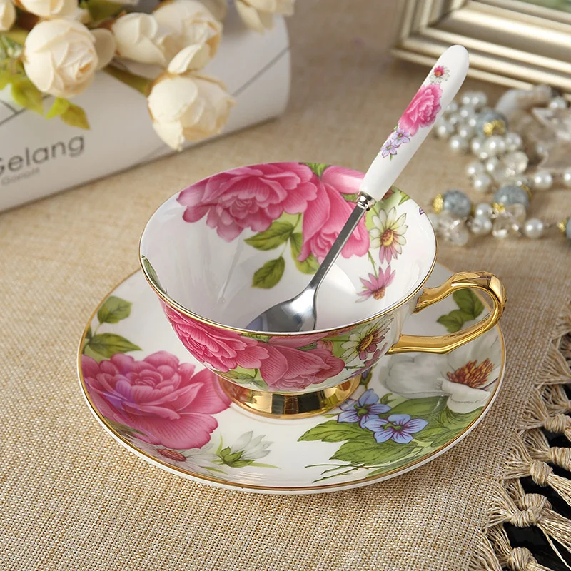Костяного фарфора наборы чайников керамическая чашка и блюдце чайник с цветами торт десертная тарелка