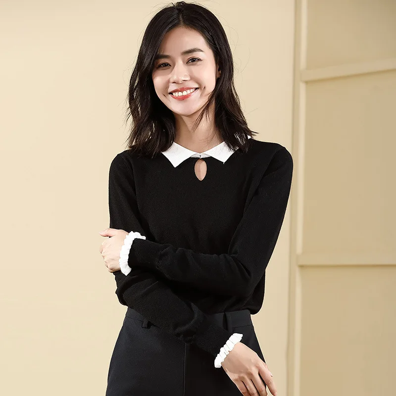 2018 Fall New Fashion Bottoming Shirt Lotus Leaf Sleeve Shirt Collar Sweater Collar Cashmere Sweater vestidos