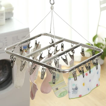 

26 Clips Stainless Steel Aluminum Clothes Drying Rack Hanger Sock Short Underwear Drying Hanger Multifunctional drying shelf