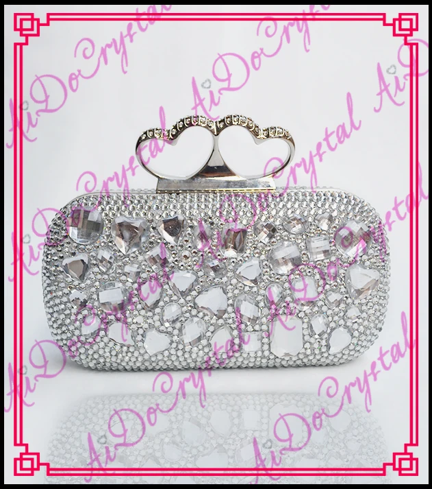 Aidocrystal fancy white rhinestone crystal clutch bag heart shape