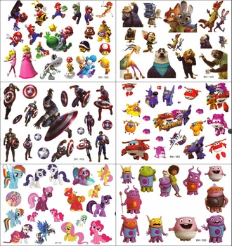

6pcs 1lot cartoon Horse Captain Rabbiet Animal Princess wartproof Temporary Tattoo stickers kits body art sticker for kids child