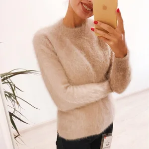 Image 1 - New genuine mink cashmere sweater women 100% mink cashmere pullovers with turtleneck collar free shipping JN465