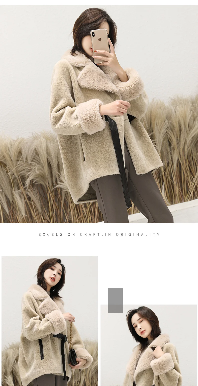 AYUNSUE, шуба из настоящей овчины,, осенне-зимняя женская куртка, шерсть, пальто и куртки для женщин, Корейская верхняя одежда MY3608