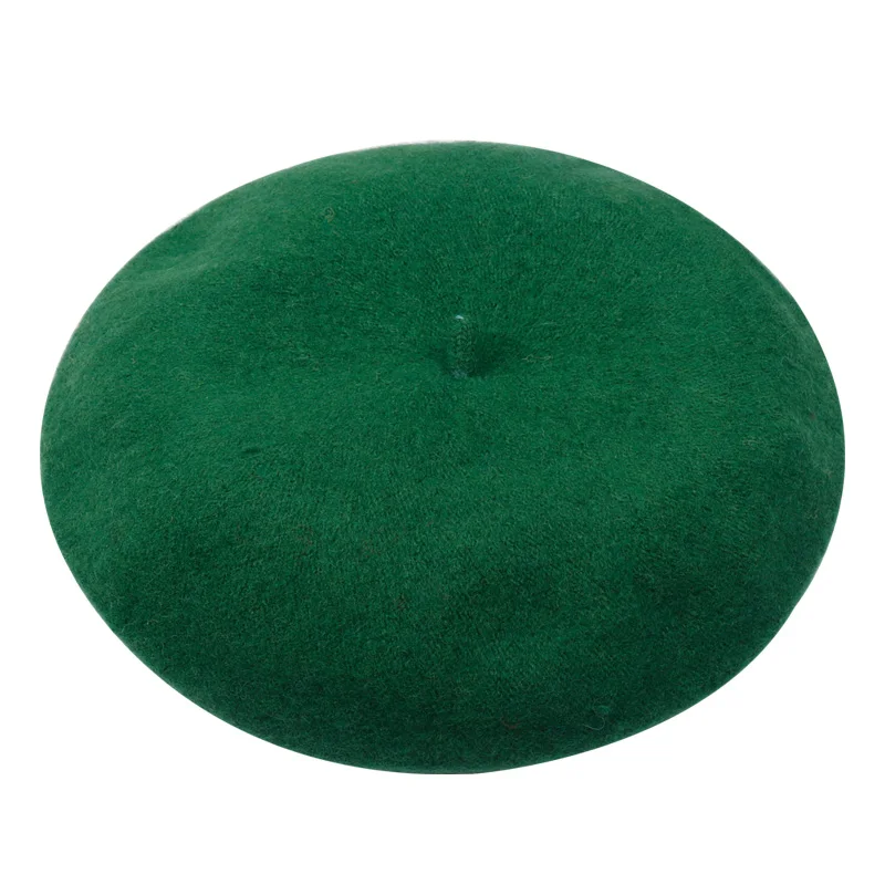 Зимний теплый однотонный берет для женщин фетровая шерсть французские береты Лолиты шапки для женщин девочек унисекс Весна Открытый красивый - Цвет: green