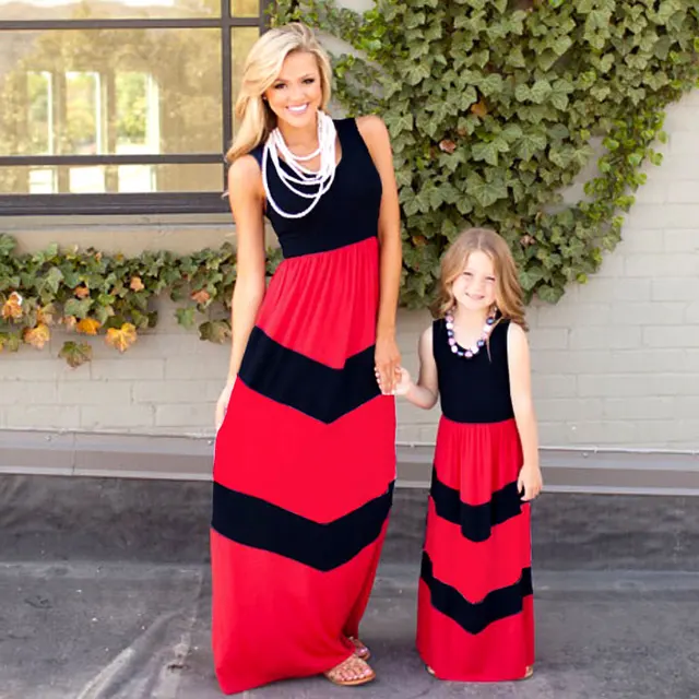Mommy and Me Striped Dress Mother Daughter Family Look Clothes Matching Outfit