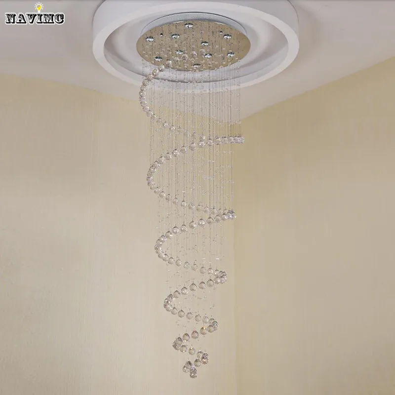 Роскошный Современный Большой D55* H220cm лестница Длинная спиральная хрустальная люстра осветительная арматура для лестницы капля дождя лампа