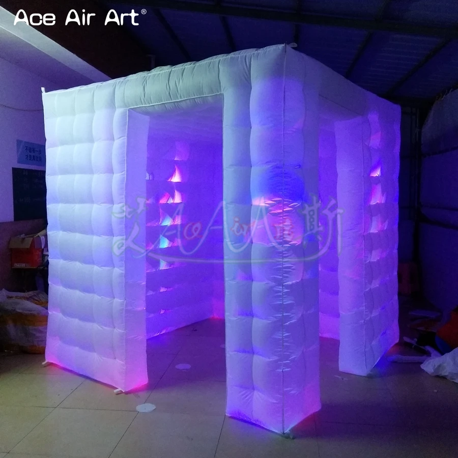  2.4m Led cabinet photo booth inflatable photo selfi stationcubic photo backdrop with 2 doors and fr