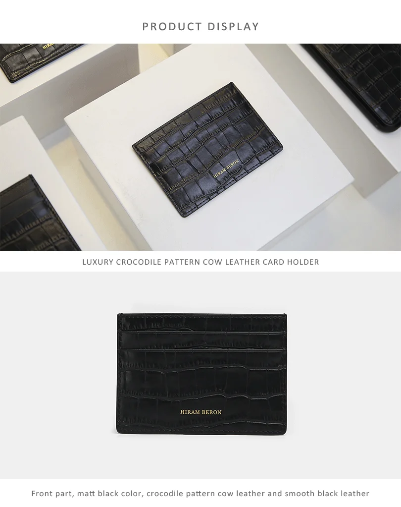 Hiram Beron индивидуальный держатель для кредитных карт из натуральной кожи с узором «крокодиловая кожа», компактный кошелек, чехол для карт, свадебный подарок на дверь