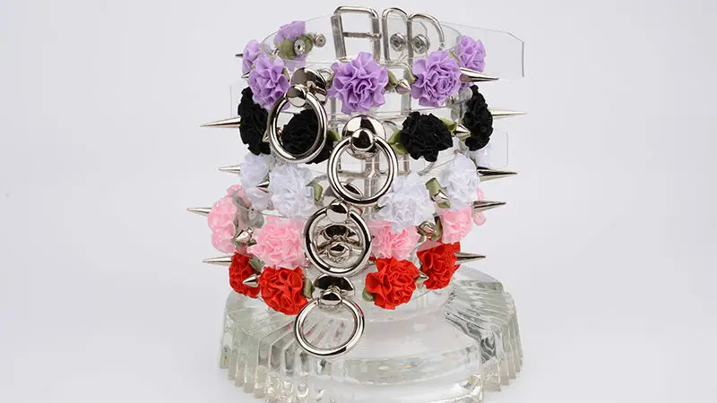 Handmade Kawaii Choker Punk Gothic Rose Collar Necklace Flowers Tranparent Faux Leather Spiked Collar Choker Buckle Necklace 12