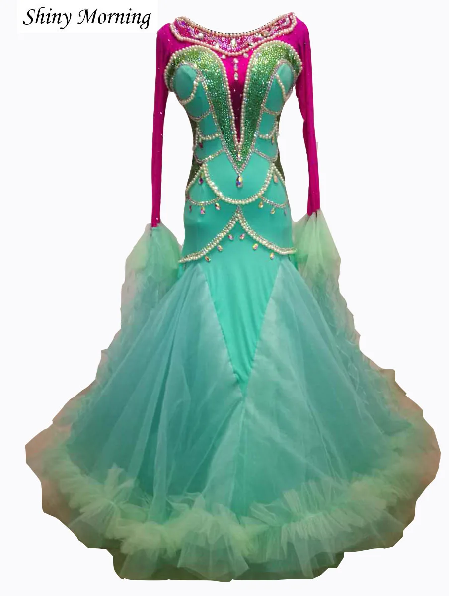 Стандартный Вальс Танго Фокс Трот быстрый шаг Кружева Бальные платья Стандартный бальное платье фиолетовый зеленый