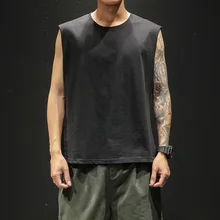 Летние повседневные топы в стиле хип-хоп, мужские топы без рукавов с однотонным принтом, свободные майки для фитнеса, Корейская мужская одежда