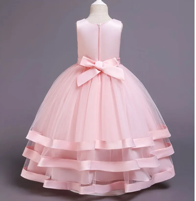 Год, высокое качество, цветочный кружевной ажурный вечерний костюм для маленьких девочек на выпускной, платье принцессы, детская одежда, От 3 до 14 лет