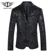 Plyesxale мужской блейзер с пайетками Стильная мужская одежда с узором Slim Fit черные мужские бархатные блейзеры Сценические костюмы для певцов Q215