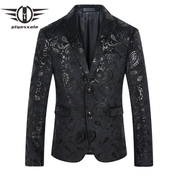 

Plyesxale Men Sequin Blazer 2018 Stylish Mens Paisley Suit Slim Fit Black Mens Velvet Blazers Stage Costumes For Singers Q215