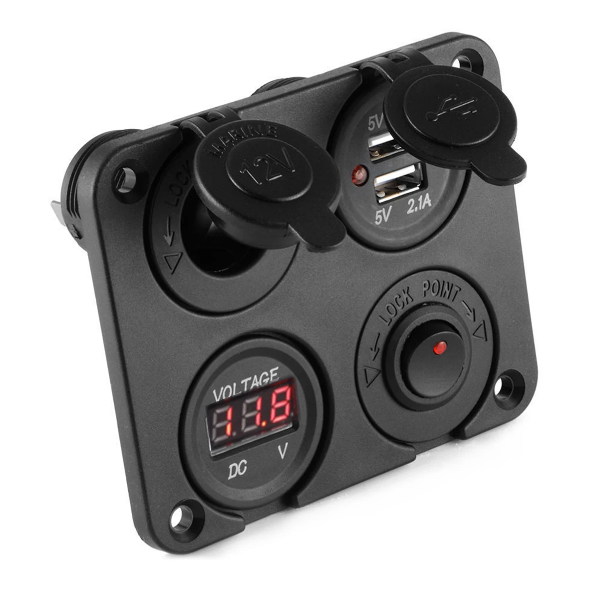 SOONHUA Car Boat Cigarette Lighter Socket Vehicle Charger Dual USB Chargers Voltmeter Switch Panel DC 12V-24V