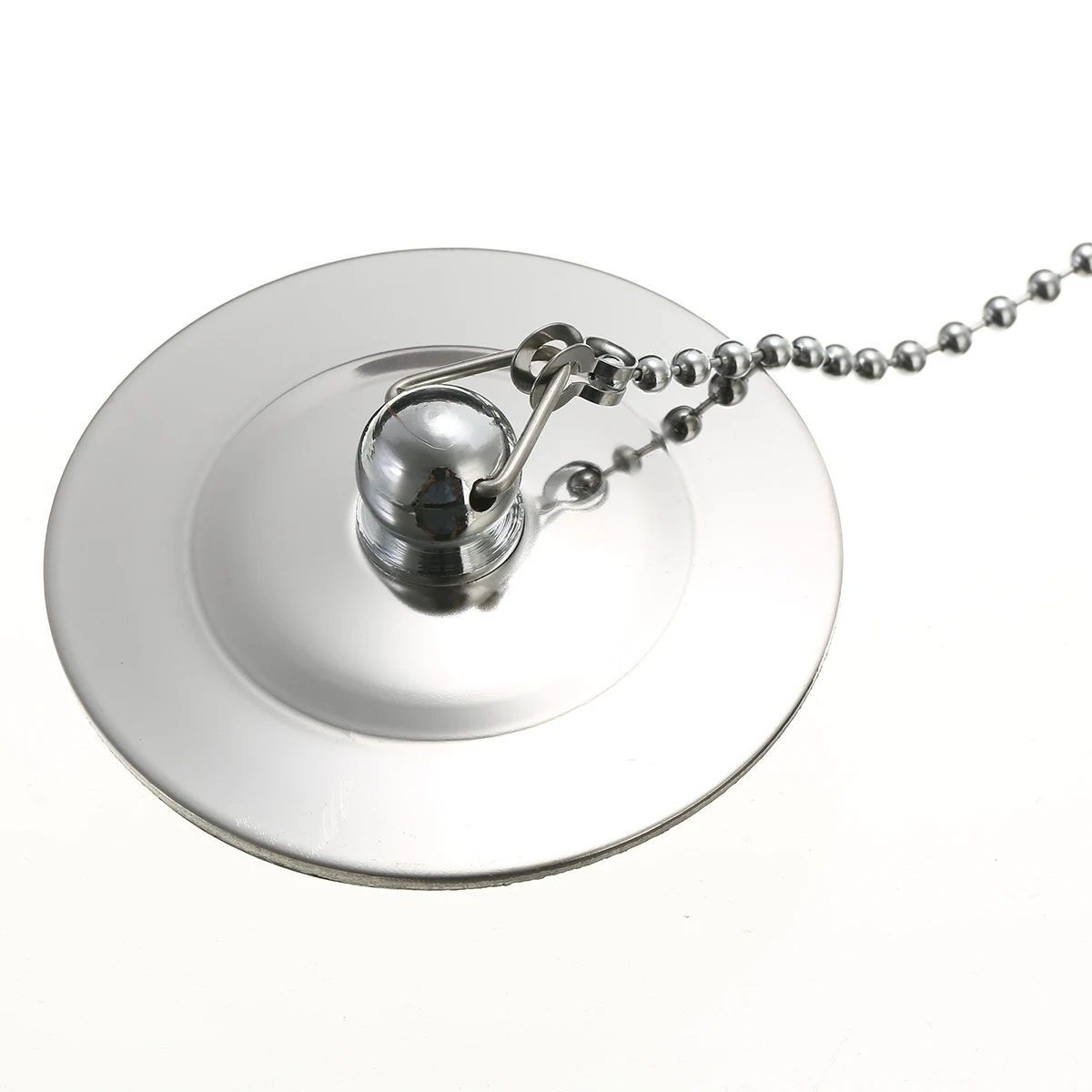 1pc Chrome Sink Bathtub Stopper Solid Metal Waste Plug Stainless Steel Plug Drain Filter with Chain Kitchen Tool