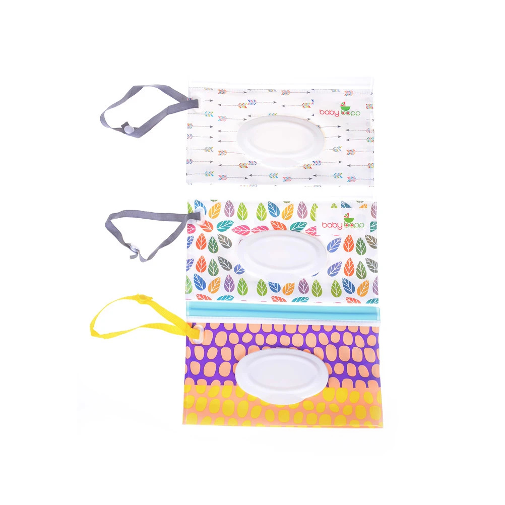 Eco-friendly Wet Wipes Bag Clamshell Cosmetic Clutch and Clean Wipes Carrying Case Pouch Easy-carry Snap-strap Wipes Container