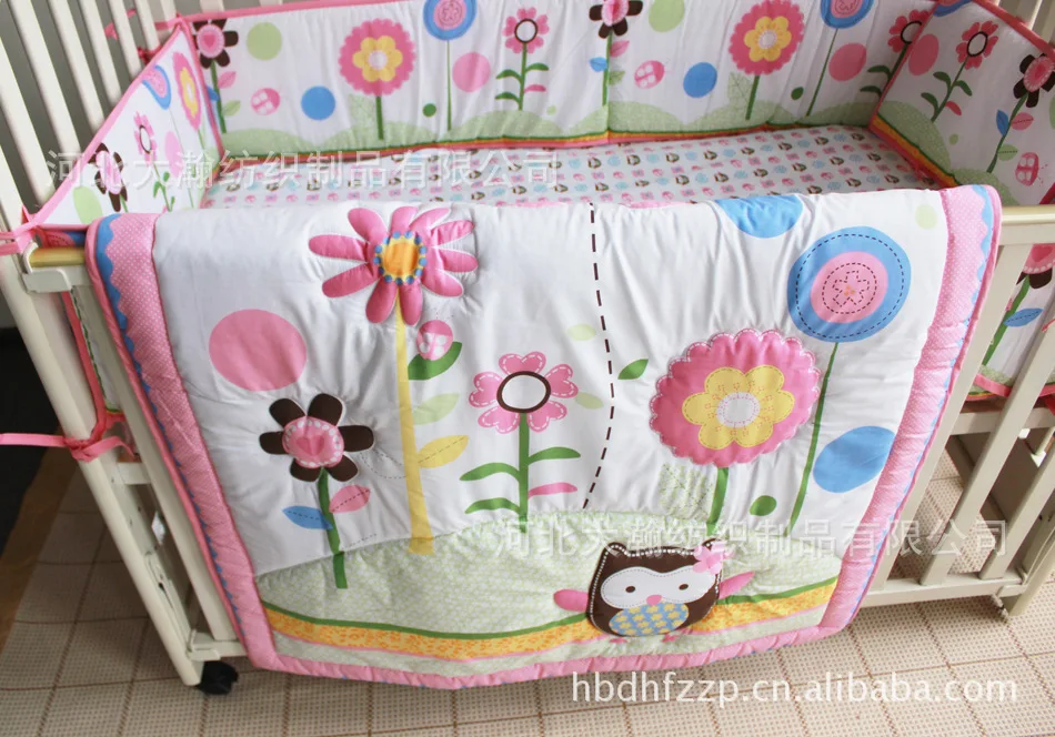 6pcs Pure Cotton Baby Bedding Set Embroidery Owl Sunflower