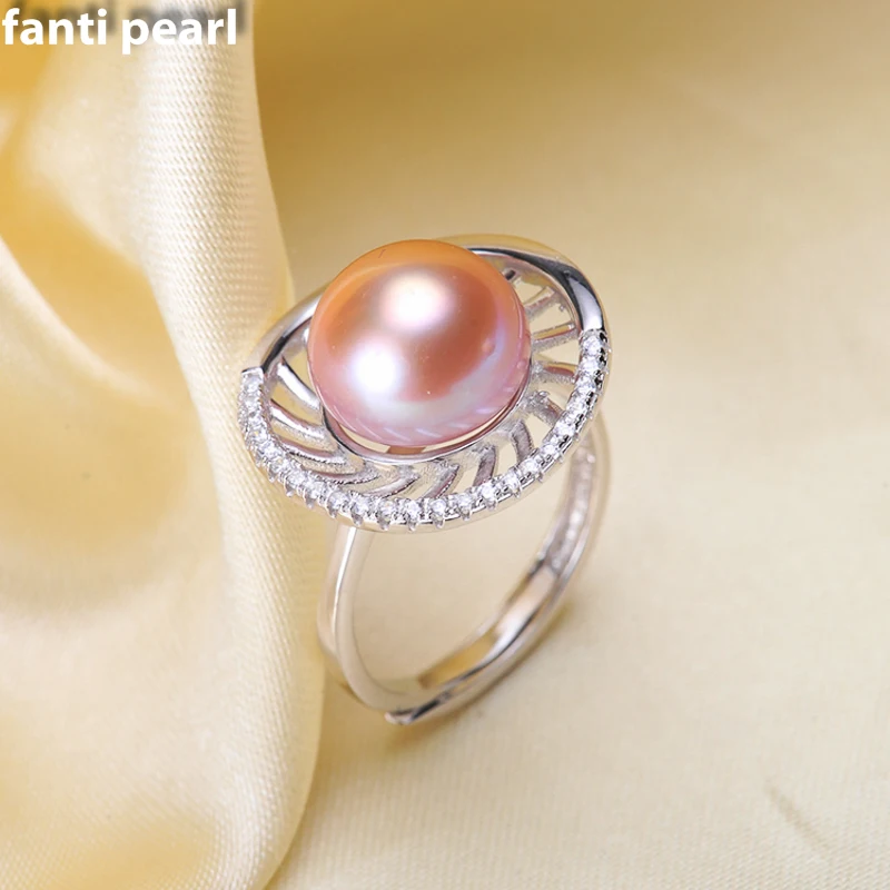 

DIY Pearl Ring 925 silver Accessories Natural freshwater Pearl rings s925 Sterling Silver ring simple style 8-11 mm ring