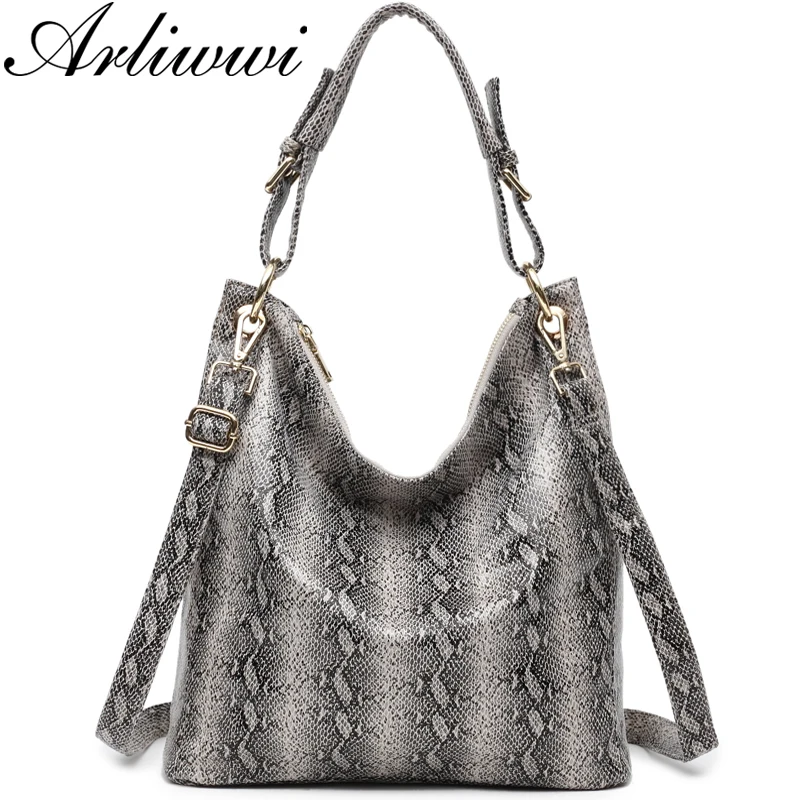 

Arliwwi Brand Designer New Fashion High Quality Snake Image Embossed Hobos Women bags Big Handbags Female