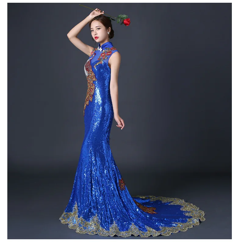 Вышивка Cheongsam Длинные китайский Восточный элегантное вечернее платье Принцесса платья для женщин красный Qipao Свадебные Летние для пикантные цветы