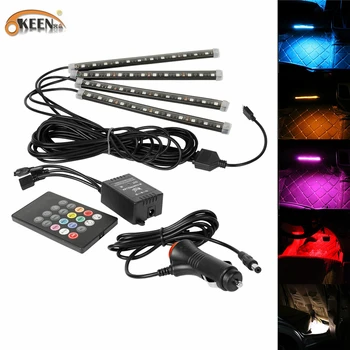 

KEEN new product 12V 5050 12cm 12smd color changing led car interior light kit with sound control led strip music lights car LED