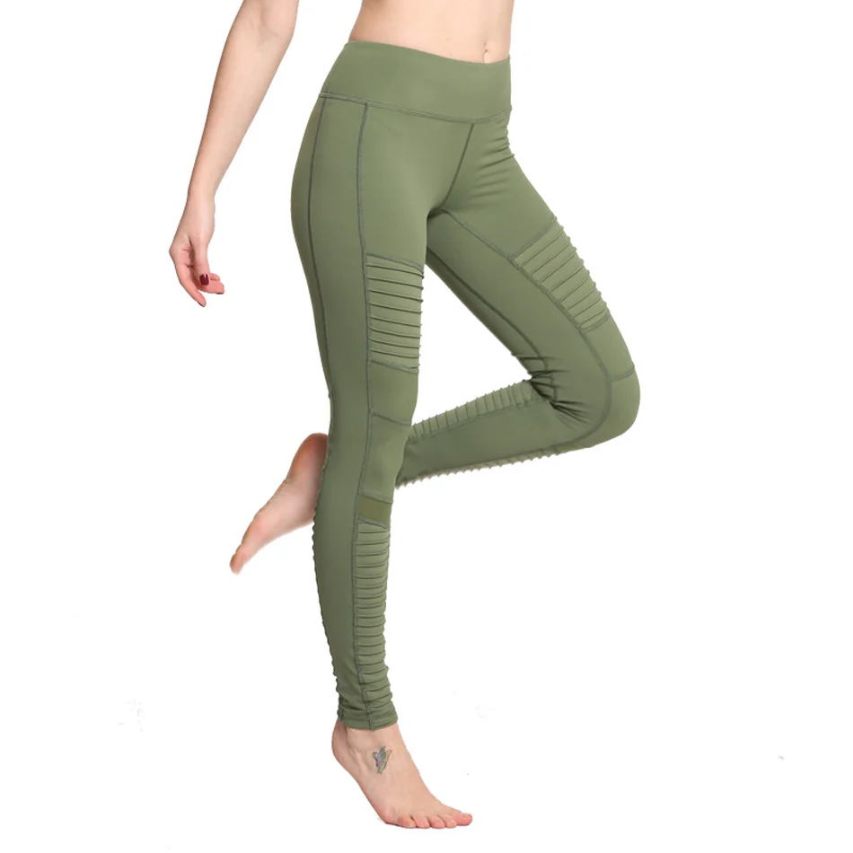 Новые зеленые мото Йога легинсы с сеточкой и лоскутным принтом штаны для йоги для женщин Высокая талия спортивные брюки JNC0210