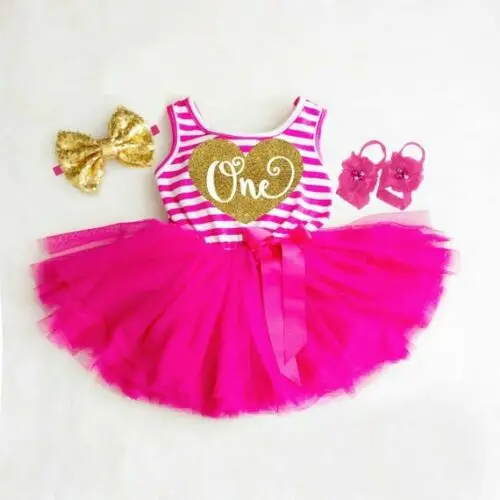

Baby Girl First 1st Birthday Outfits Romper +Tutu Skirt Dress Cake Party Clothes 2pcs