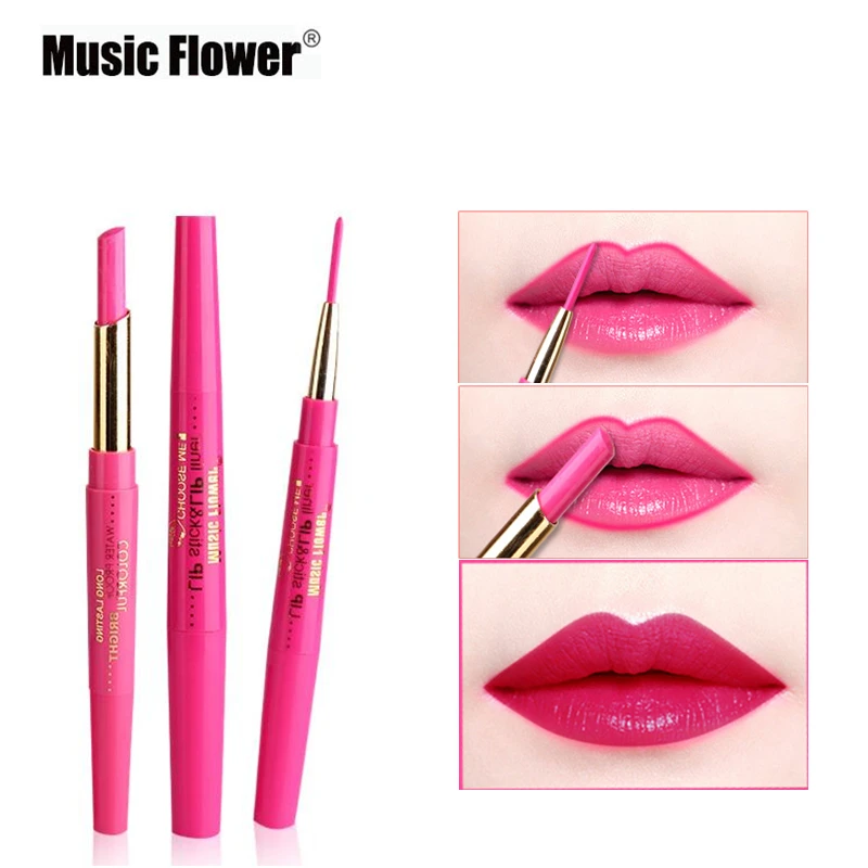 Музыка цветов Марка Макияж 12 Цветов 2 в 1 Matte Lipliner + помада Водонепроницаемый Lip Liner Long-lasting от Make Up набор косметики