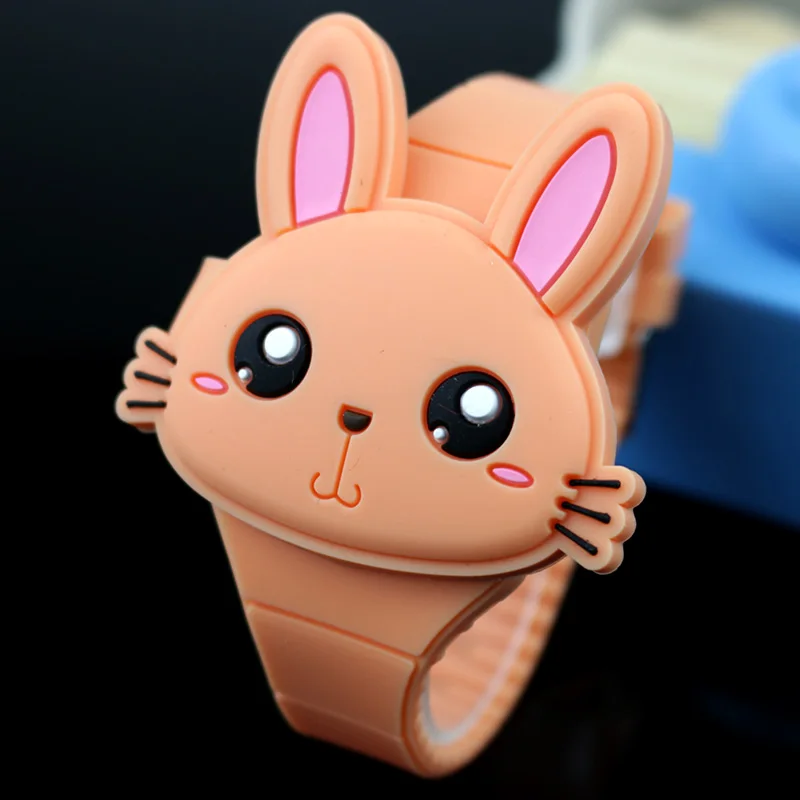 Детские часы с милым кроликом из мультфильма, резиновые электронные детские часы с откидной крышкой для мальчиков, студенток, девочек, часы Reloj Infantil Saati - Цвет: Orange