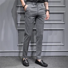 Черные клетчатые брюки мужские деловые повседневные серые брюки мужские осенние новые мужские брюки