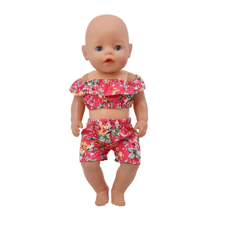 Одежда для кукол, 6 шт., шорты с цветами+ шорты с рукавами, подходят для 18 дюймов, американская кукла и 43 см, аксессуары для куклы для поколения, игрушки для девочек - Цвет: n1202