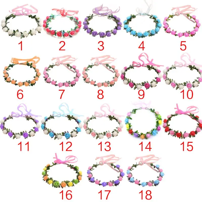

Women Bridal Headband Beach Party 12 PE Foam Rose Flower Multicolor Wreath Crown Wedding Ribbon Garland Headpiece