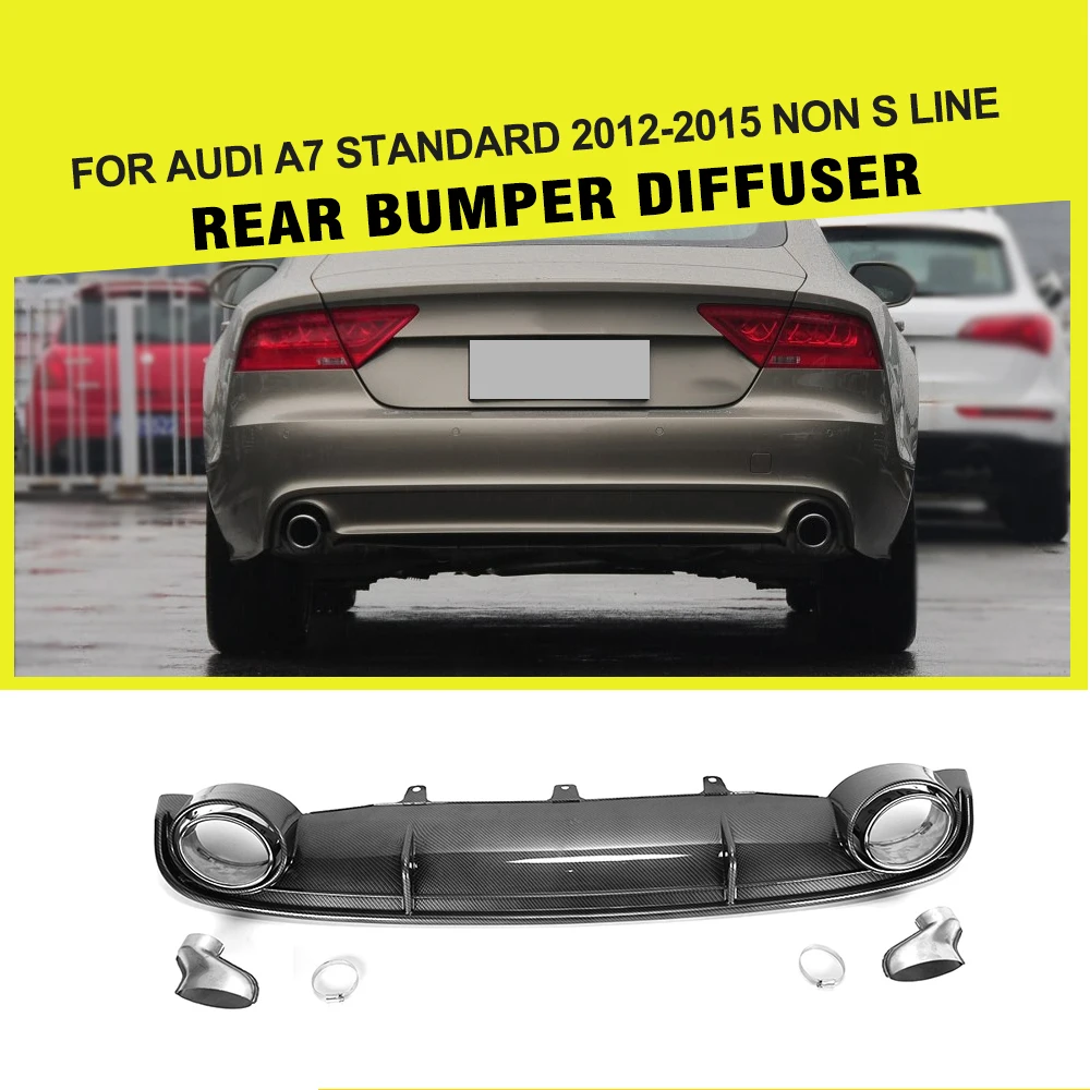 Fake Carbon Fiber Rear Diffuser Lip with Auto Exhaust Muffler Tip for Audi A7 Standard Bumper Only 2012 - 2015 Fake Carbon Fiber Rear Diffuser Lip with Auto Exhaust Muffler Tip for Audi A7 Standard Bumper Only 2012 - 2015