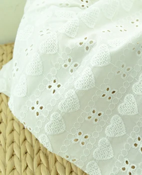 

Cotton Summer Skirt Shirt Fabric High Density Cotton Hollowed-out Embroidered Fabric Pure White Heart Pattern