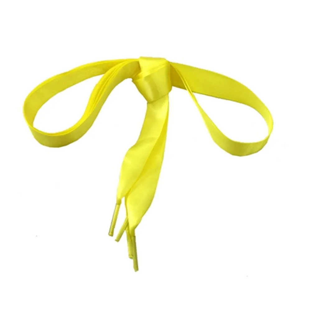 120 см плоская шелковая лента шнурки для обуви кроссовки спортивная обувь кружево Прямая поставка обувные аксессуары шнурки эластичные яркие цвета - Цвет: Цвет: желтый