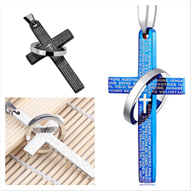 Punk Cross Letter Necklaces&Pendants For Men Stainless Steel Gold Color Male Pen Punk Cross Letter Necklaces&Pendants For Men Stainless Steel Gold Color Male Pen