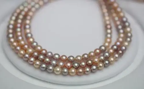 

3 ROW 9-10MM SOUTH SEA PINK MULTICOLOR ROUND PEARL NECKLACE