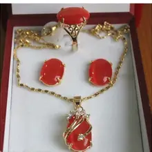 Счастливый женский красный камень мозаика кристалл кулон ожерелье кольцо серьги Свадебные украшения