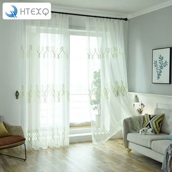 

HTEXQ White Geometric Tulle Curtains Modern Curtains for Living Room Transparent Curtains Window Drapes Sheer for the Bedroom