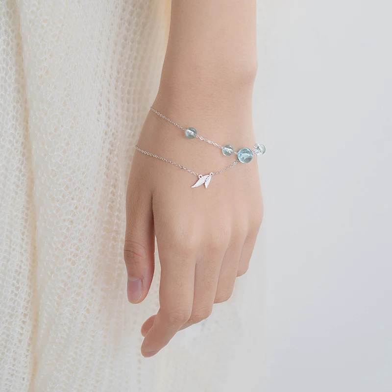 Тайя Русалка пена дизайн браслет s925 стерлингового серебра двойной цепи рыбий хвост цепи кристалл браслеты для женщин элегантные ювелирные