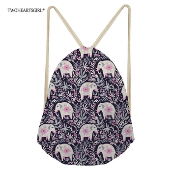 

Twoheartsgirl Floral School Girls Small Drawstring Bag Cute Animal Elephant Print Women Mochila Storage Bags Cinch Shoulder Bags