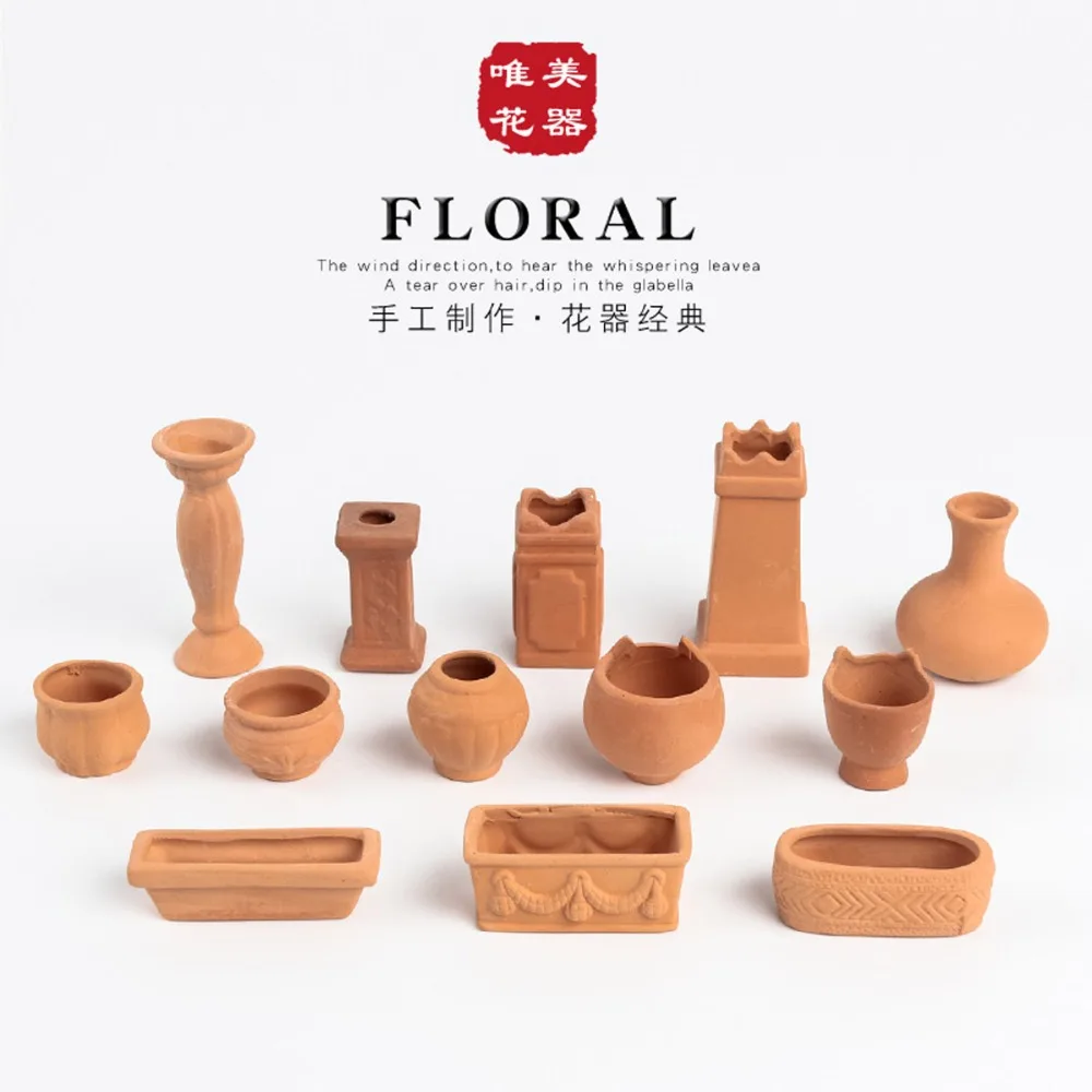 2PCS/LOT Mdollhouse Miniature Kinds of Red Clay Coarse Pottery Mini Red