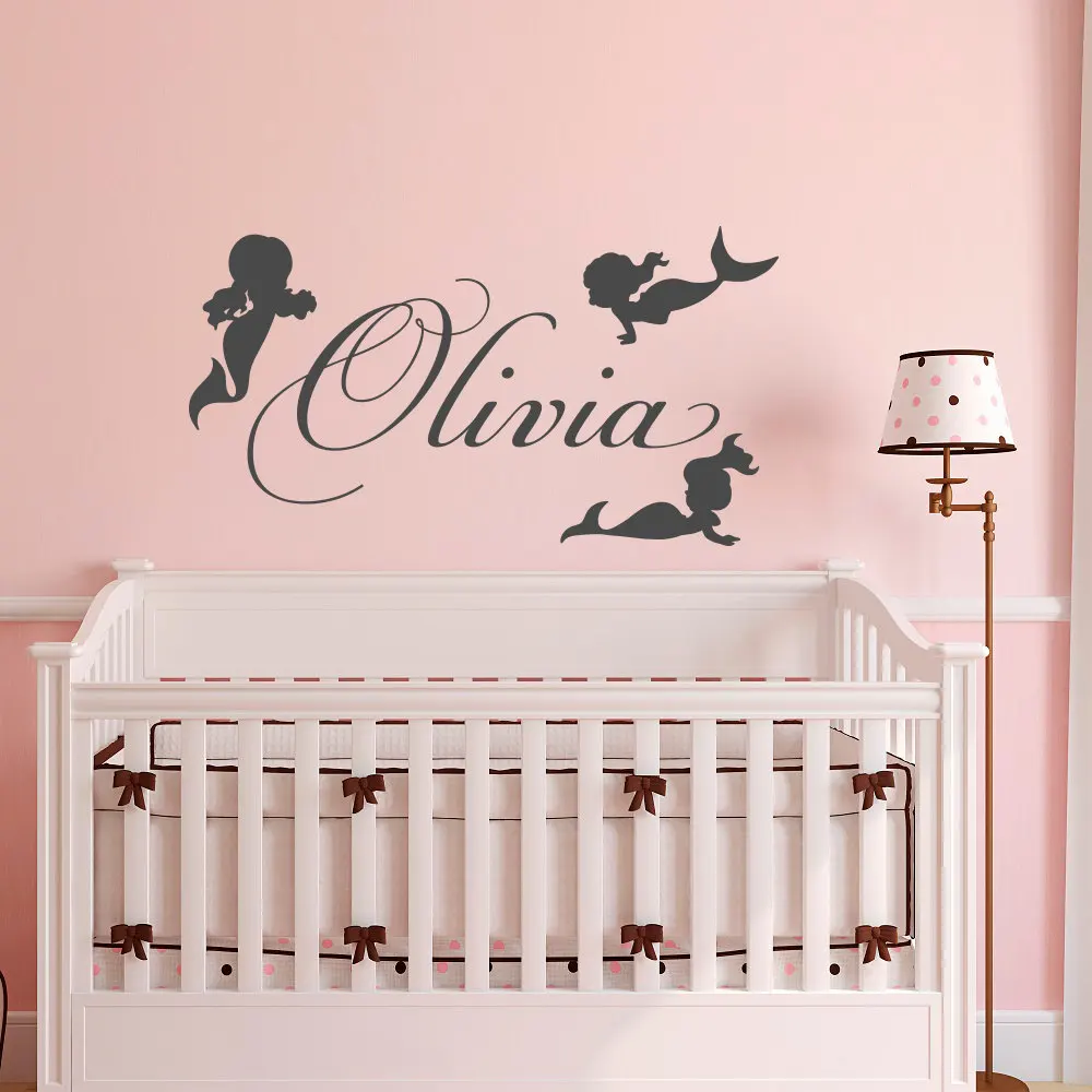 

Little Merimaid Silhouettes Art Wall Murals With Cusotmed Kids Name Home Children Bedroom Special Decor Vinyl Wall Sticker W-370