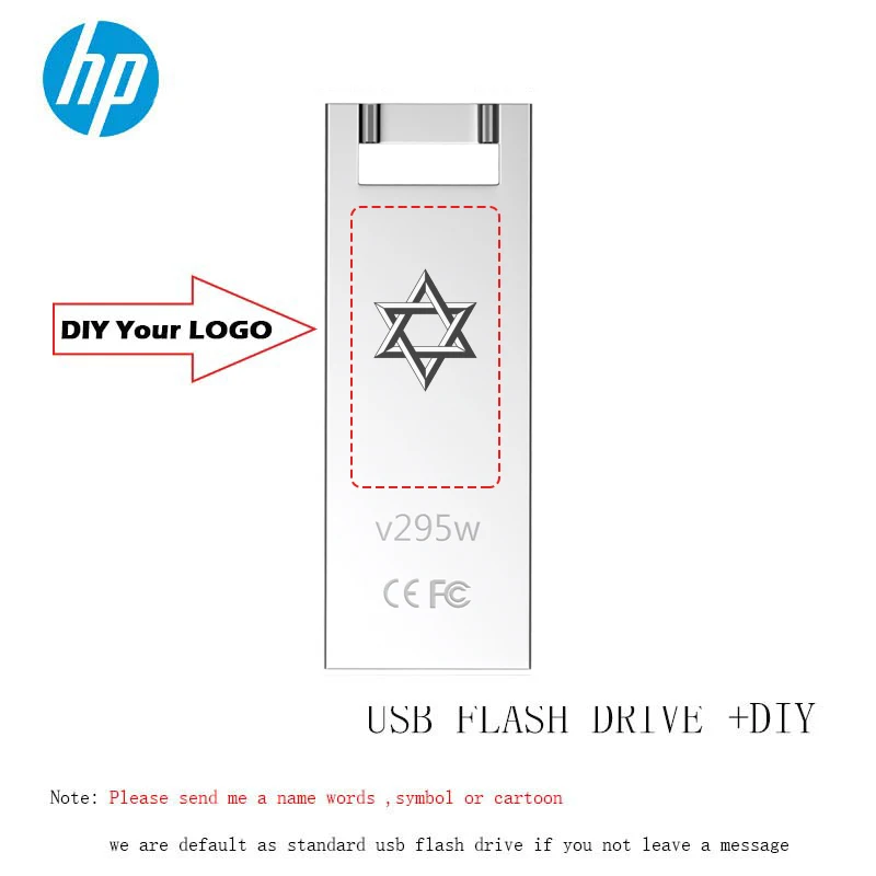 Hp USB флэш-накопитель 16 ГБ 32 ГБ 64 ГБ v295w металлический круг USB флеш-накопитель U диск на ключе дропшиппинг Флешка 32 Гб - Color: v295w Plus DIY logo